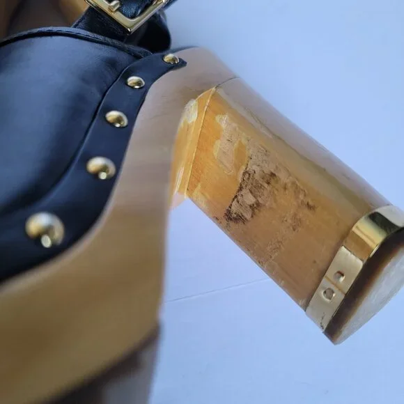 Tory Burch Brayden Perforated Leather Logo Slingback Wood Clogs. Size 7.5M - Picture 9 of 11